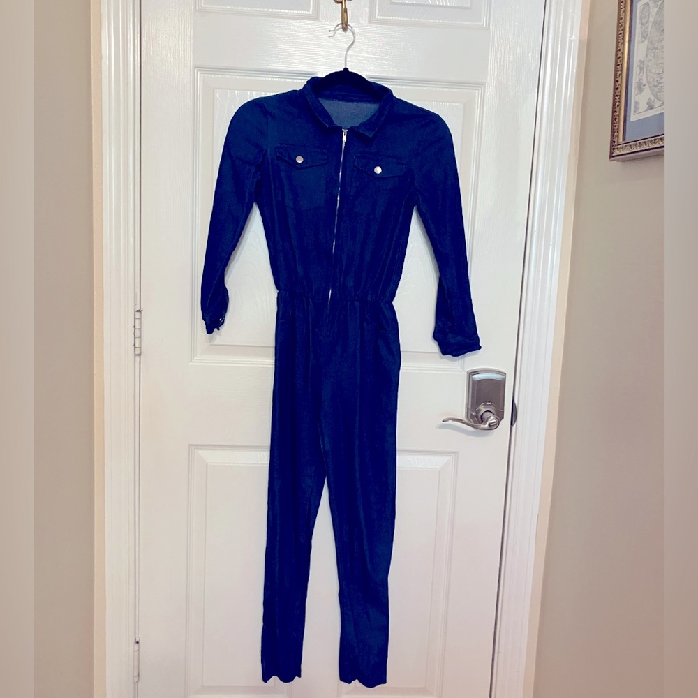 Vintage Stretch Denim Zip Jumpsuit with Western Pockets Handmade Size 0
